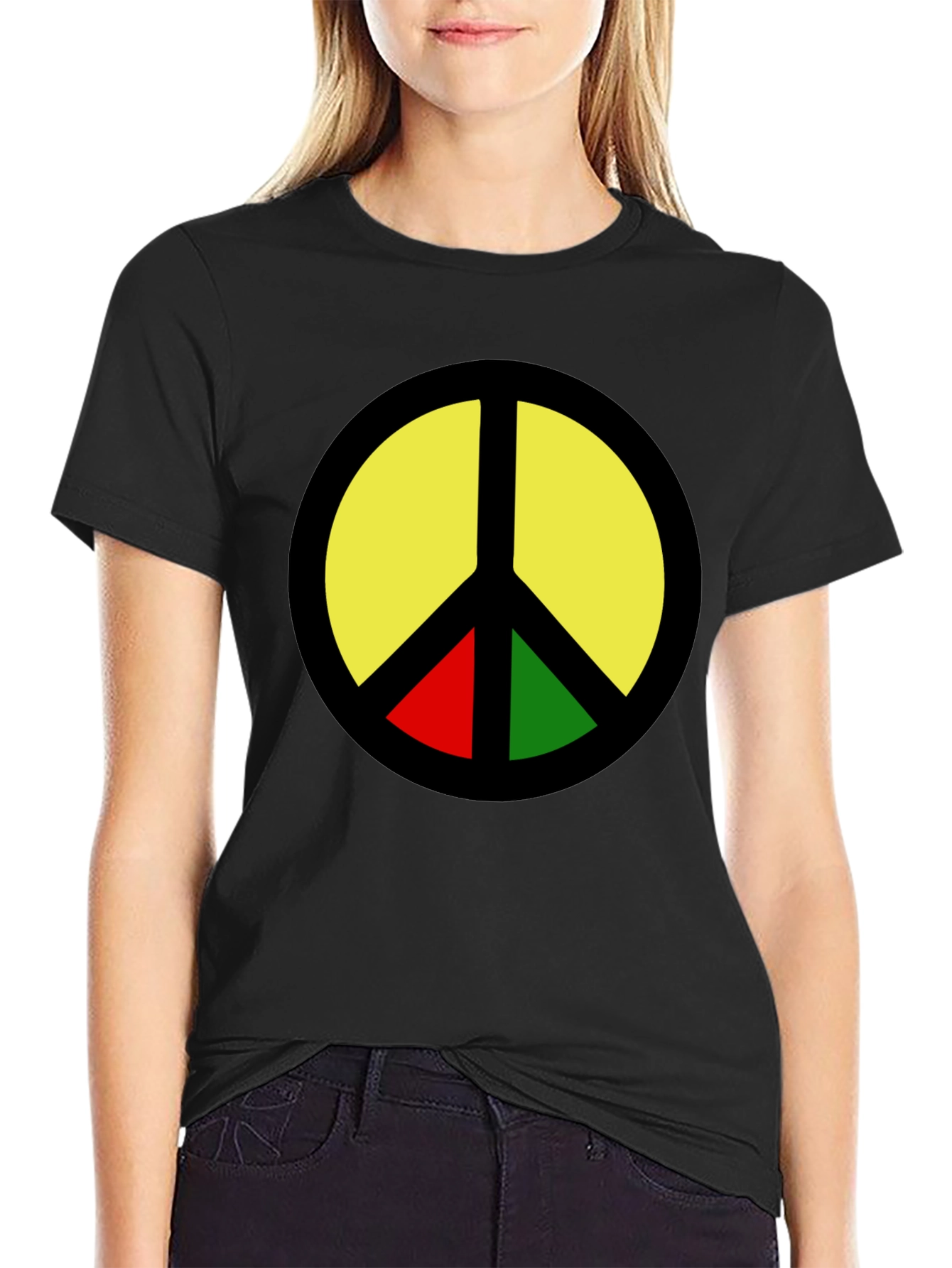 Rasta Peace Sign Graphic T-Shirt - Black