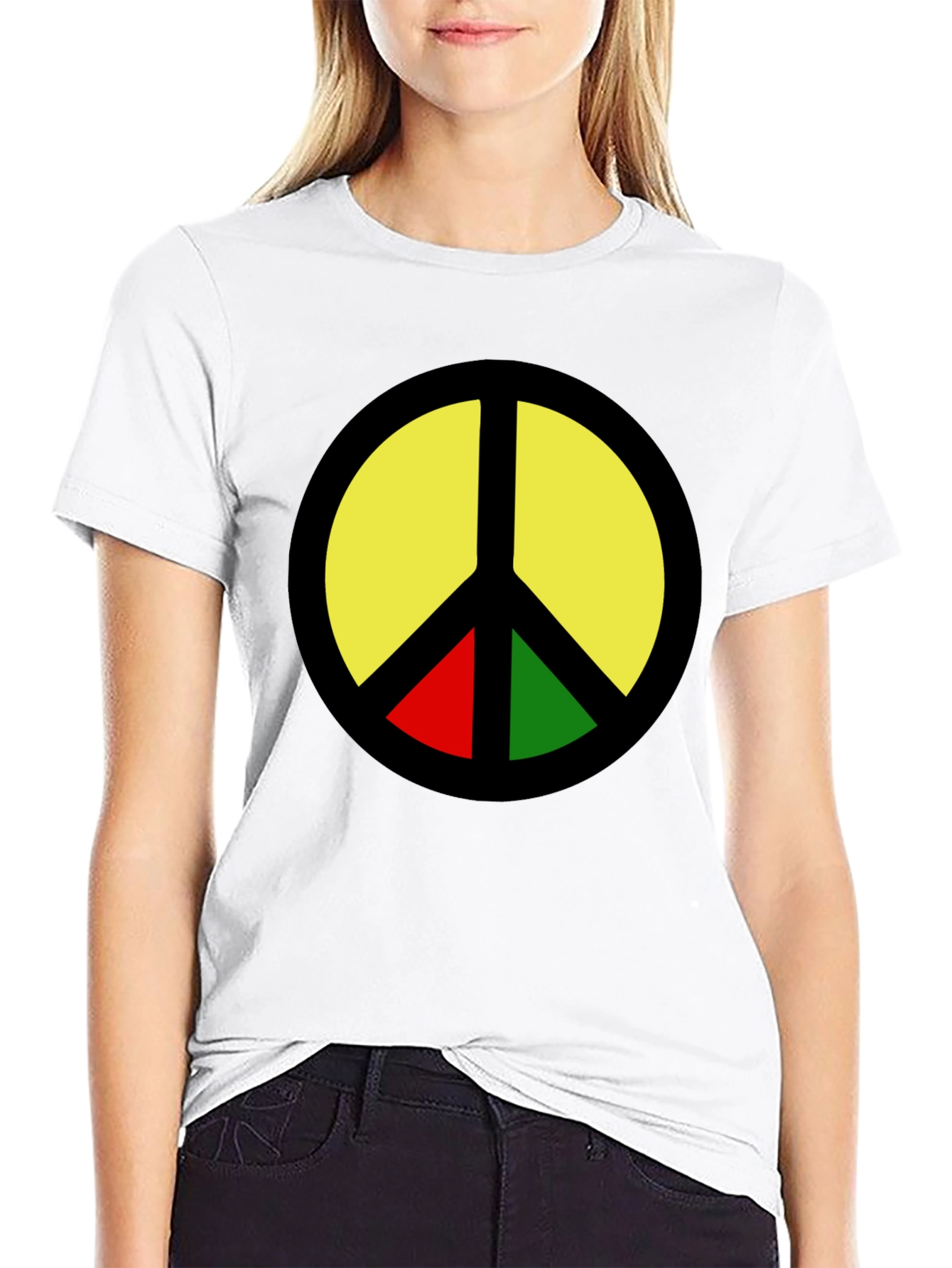 Rasta Peace Sign Graphic T-Shirt - Black