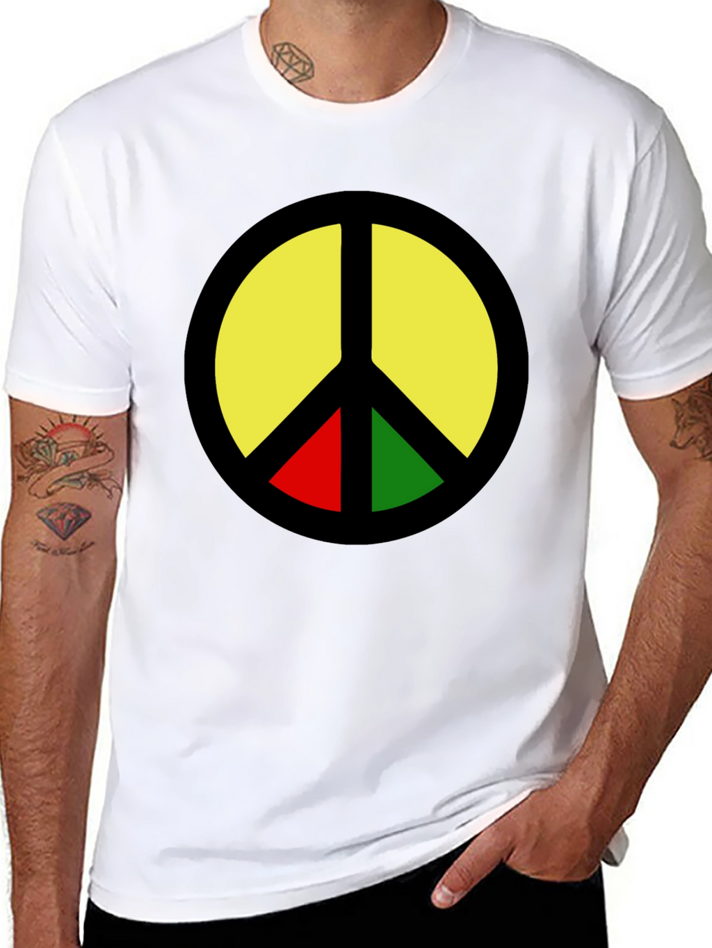 Rasta Peace Sign Graphic T-Shirt - Black
