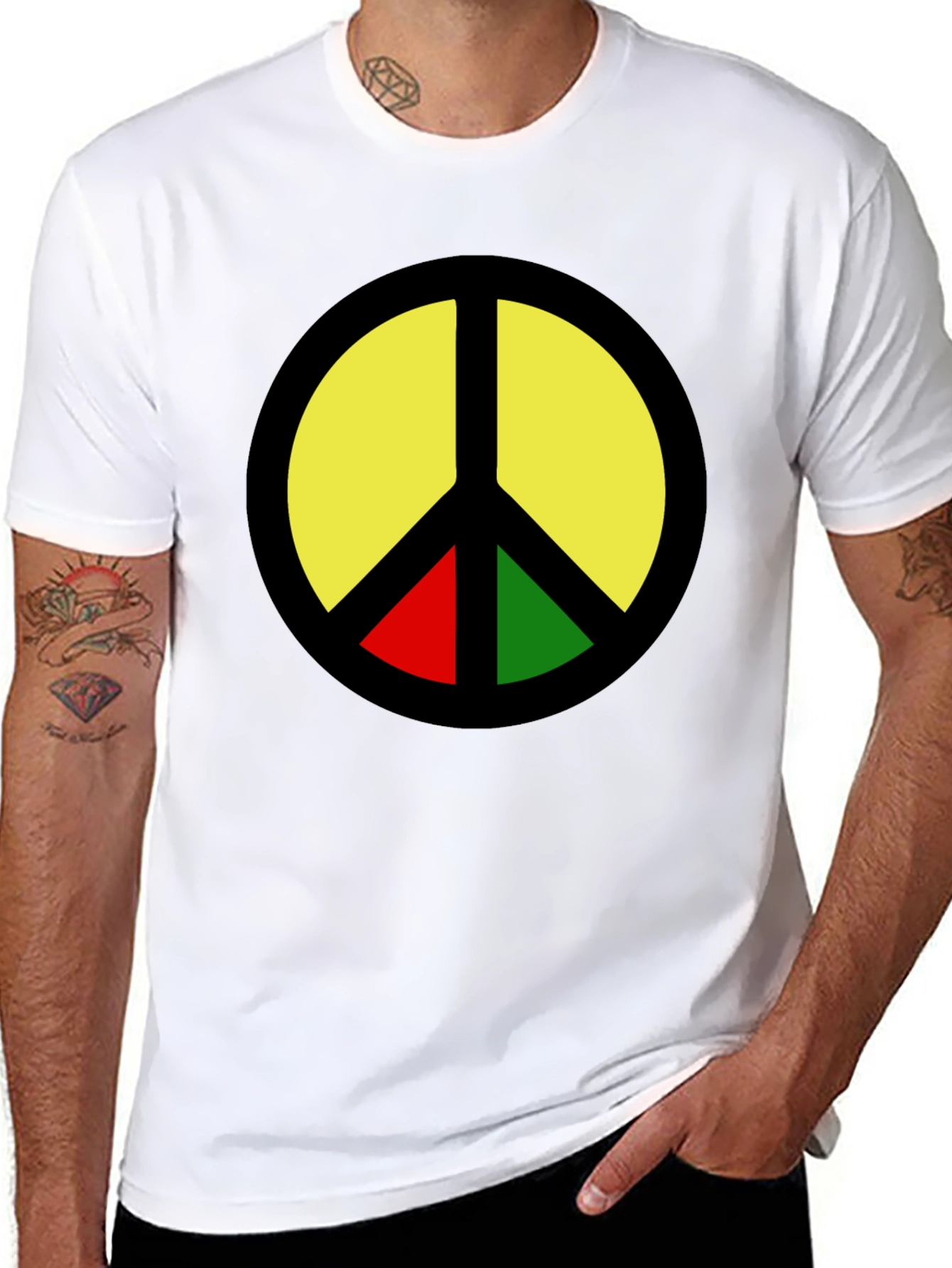 Rasta Peace Sign Graphic T-Shirt - Black