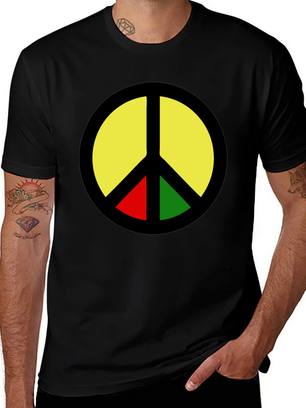 Rasta Peace Sign Graphic T-Shirt - Black