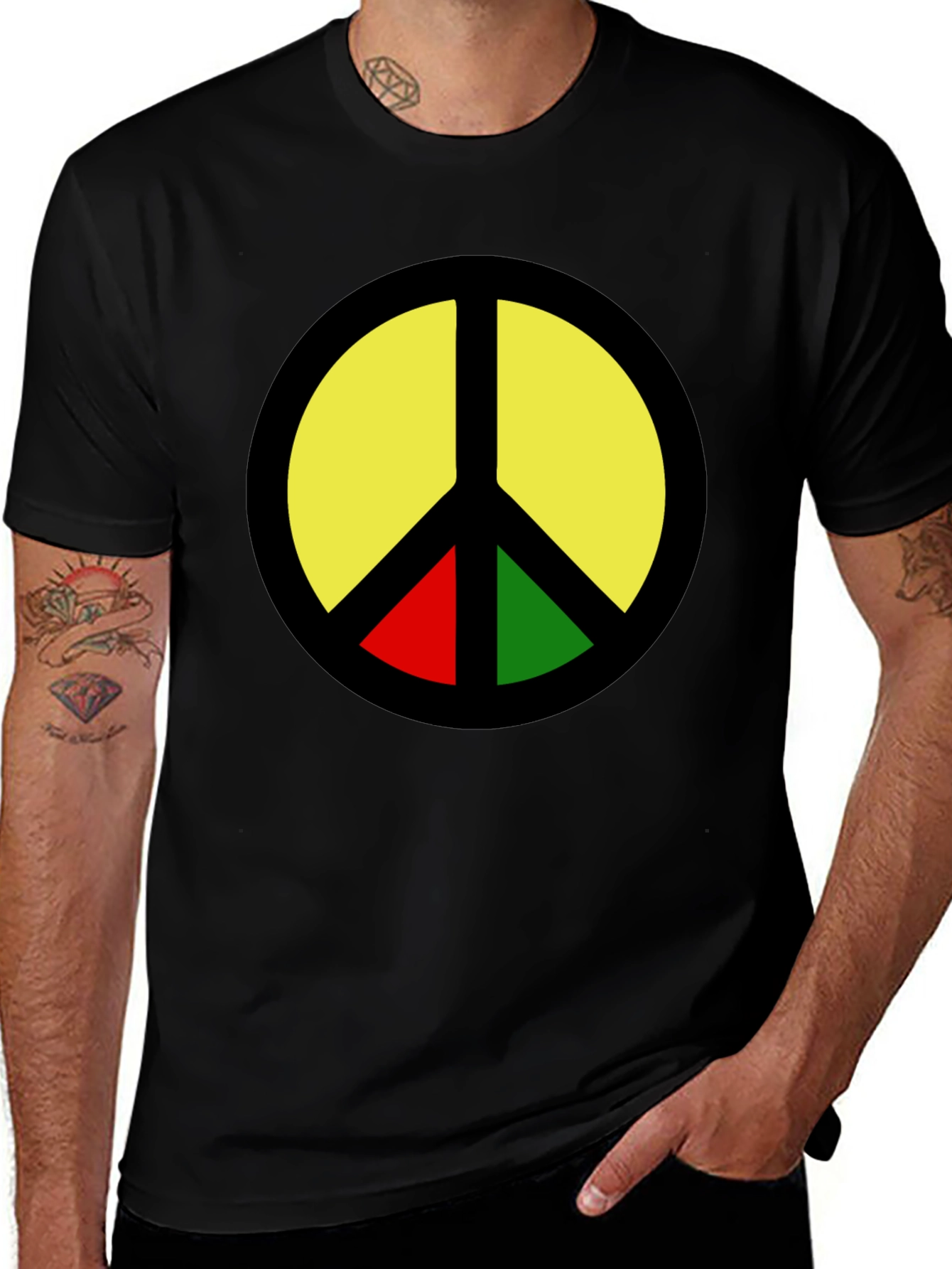 Rasta Peace Sign Graphic T-Shirt - Black