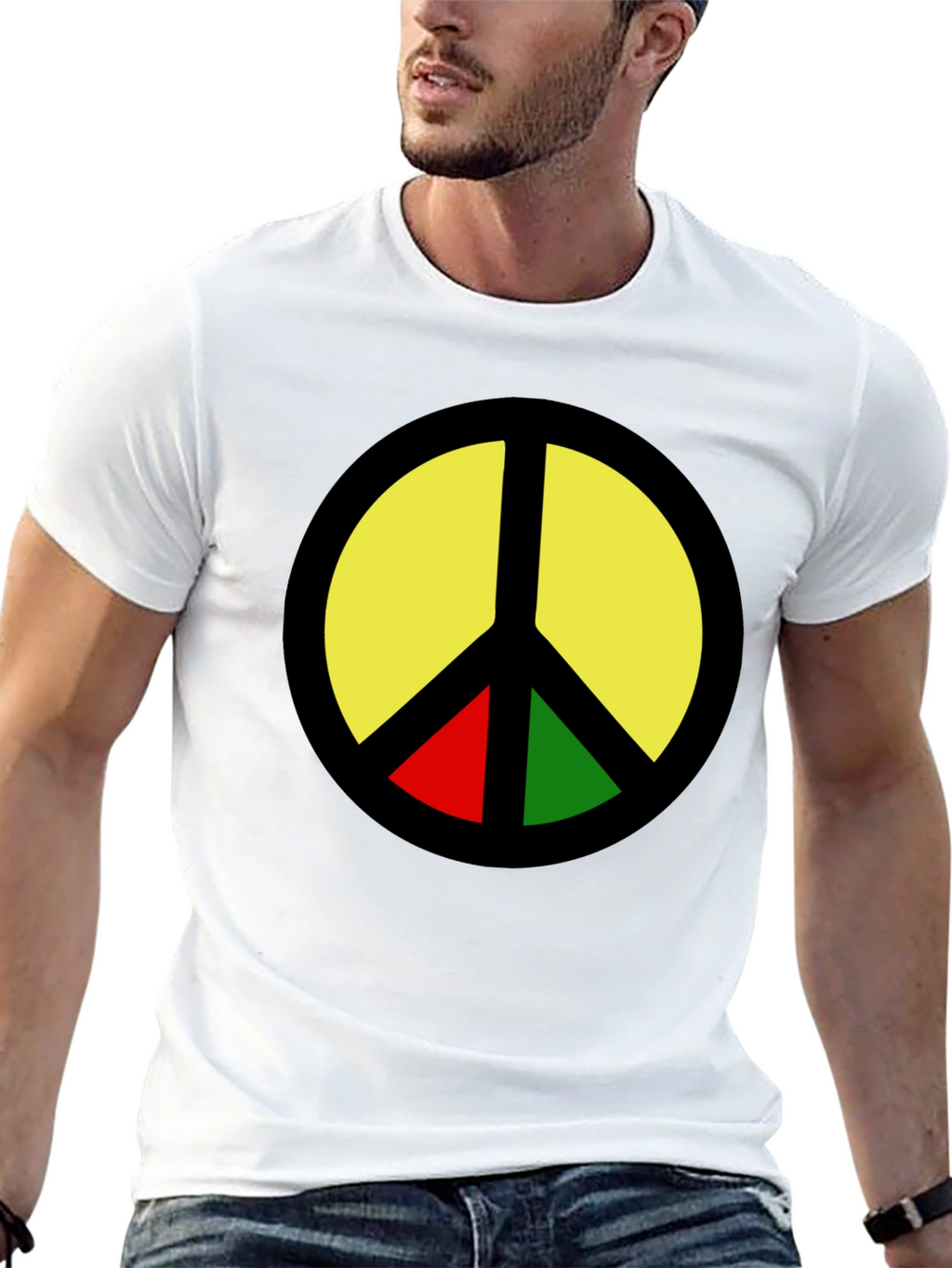 Rasta Peace Sign Graphic T-Shirt - Black