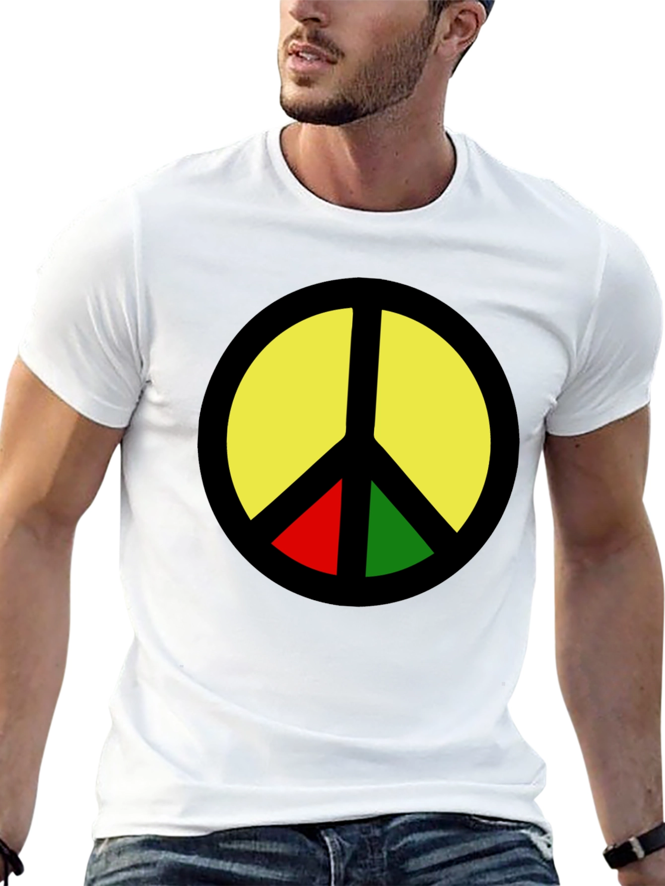 Rasta Peace Sign Graphic T-Shirt - Black