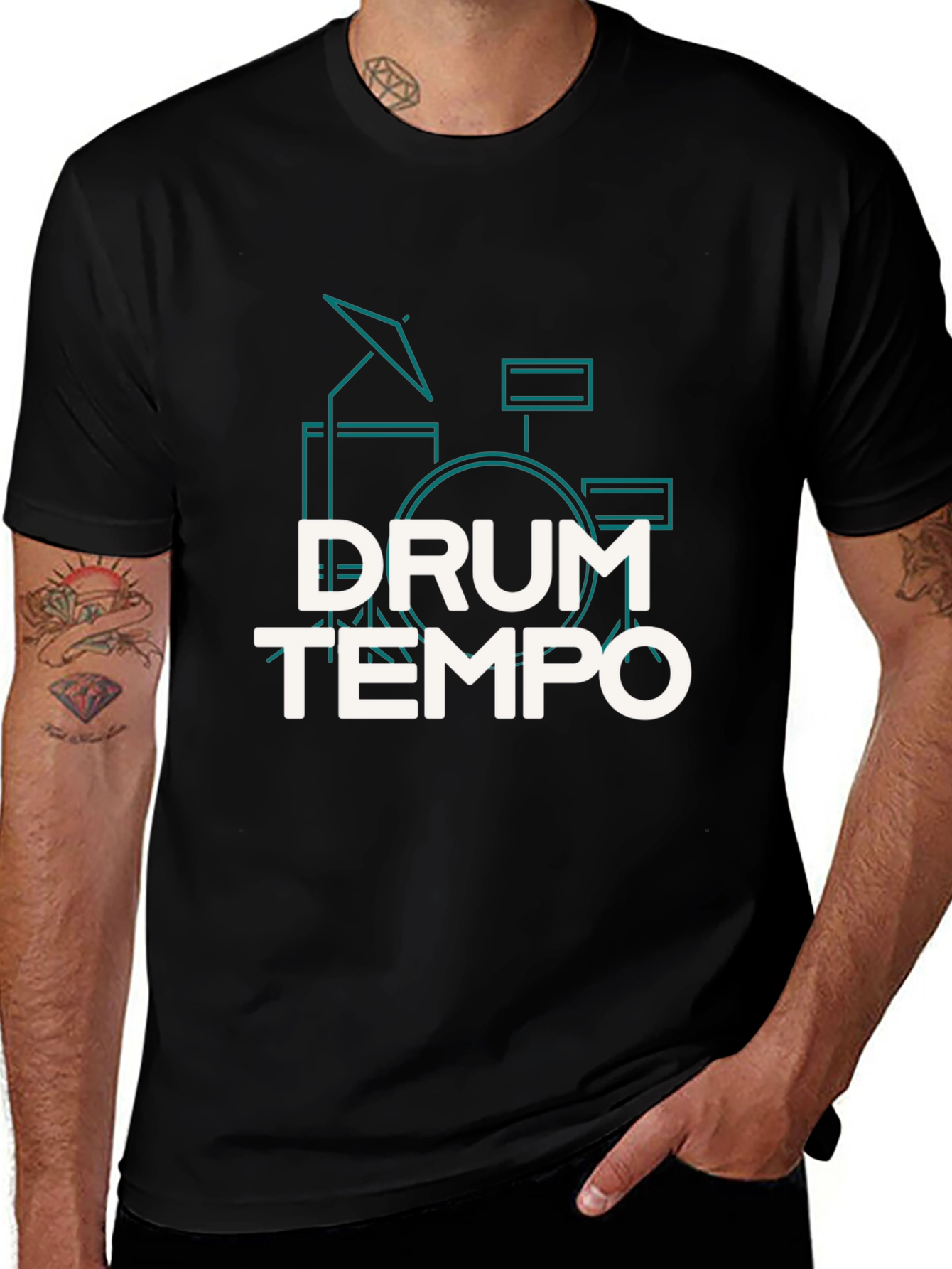 Drum Tempo Graphic Tee - Black Cotton T-Shirt