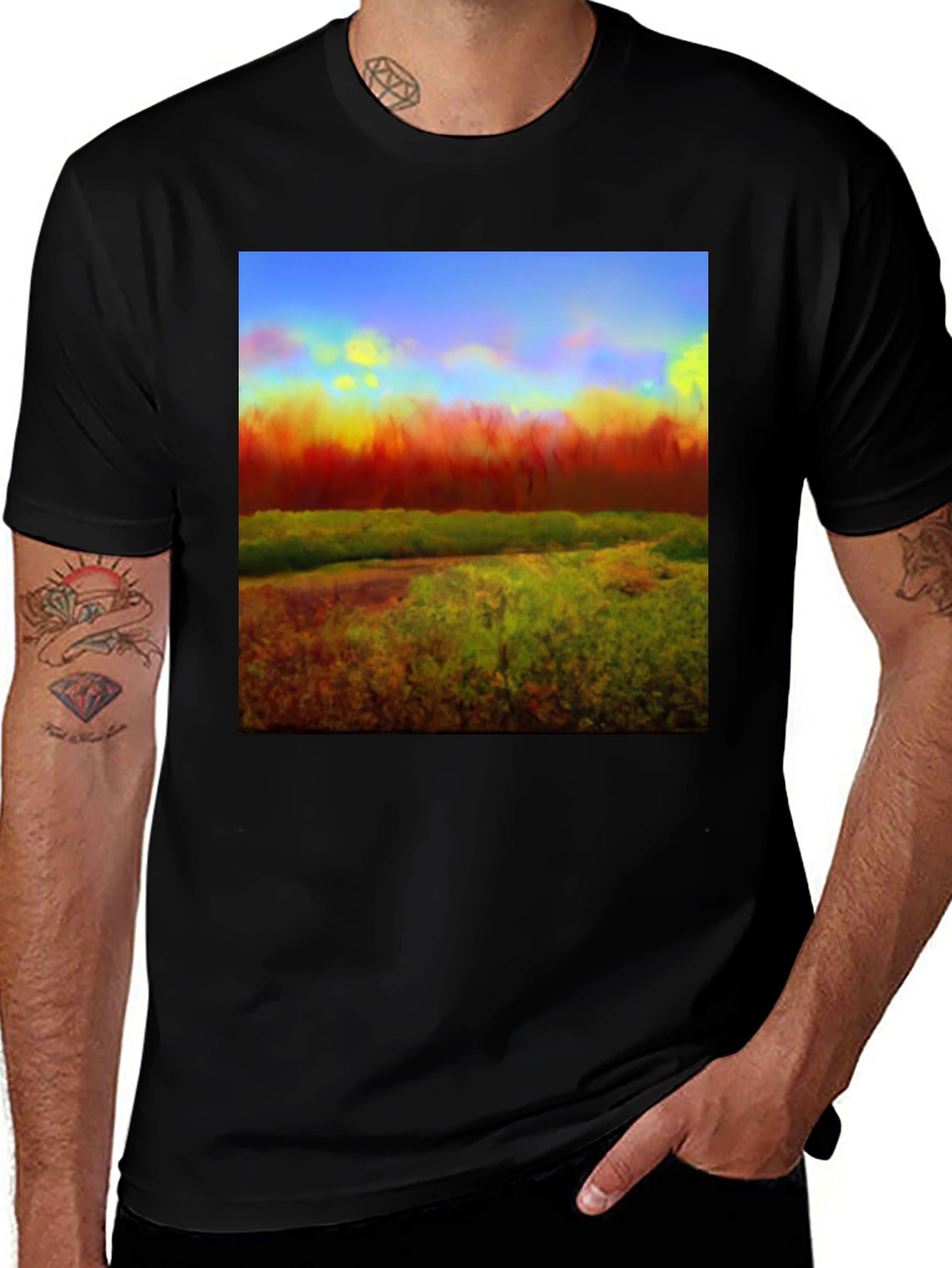 Abstract Landscape Graphic Tee - Black Cotton Blend