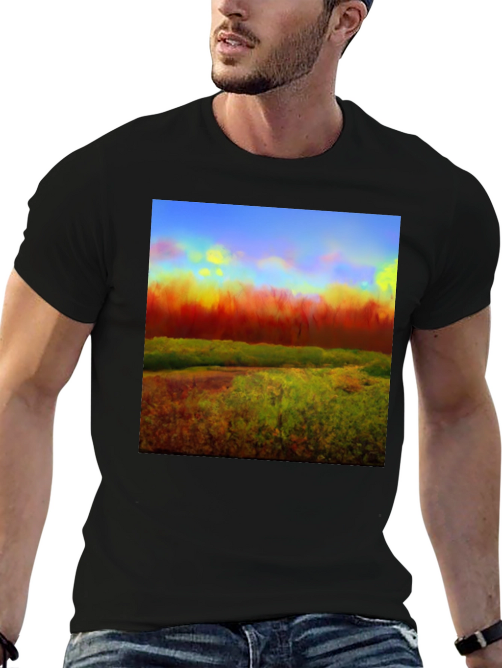 Abstract Landscape Graphic Tee - Black Cotton Blend