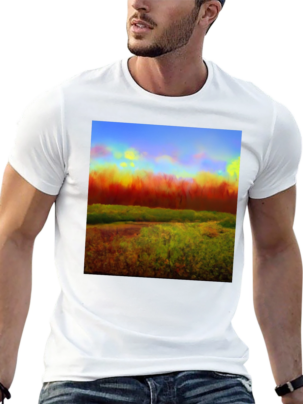 Abstract Landscape Graphic Tee - Black Cotton Blend