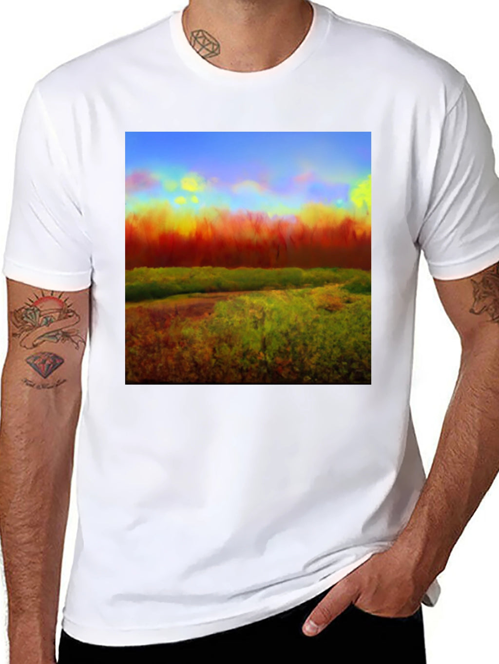 Abstract Landscape Graphic Tee - Black Cotton Blend
