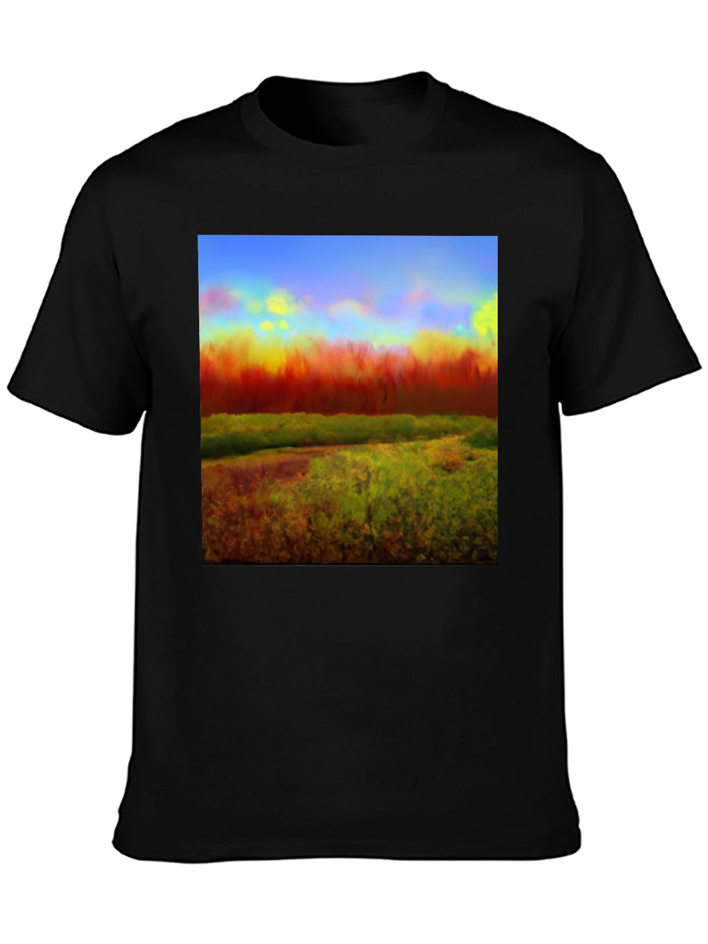 Abstract Landscape Graphic Tee - Black Cotton Blend