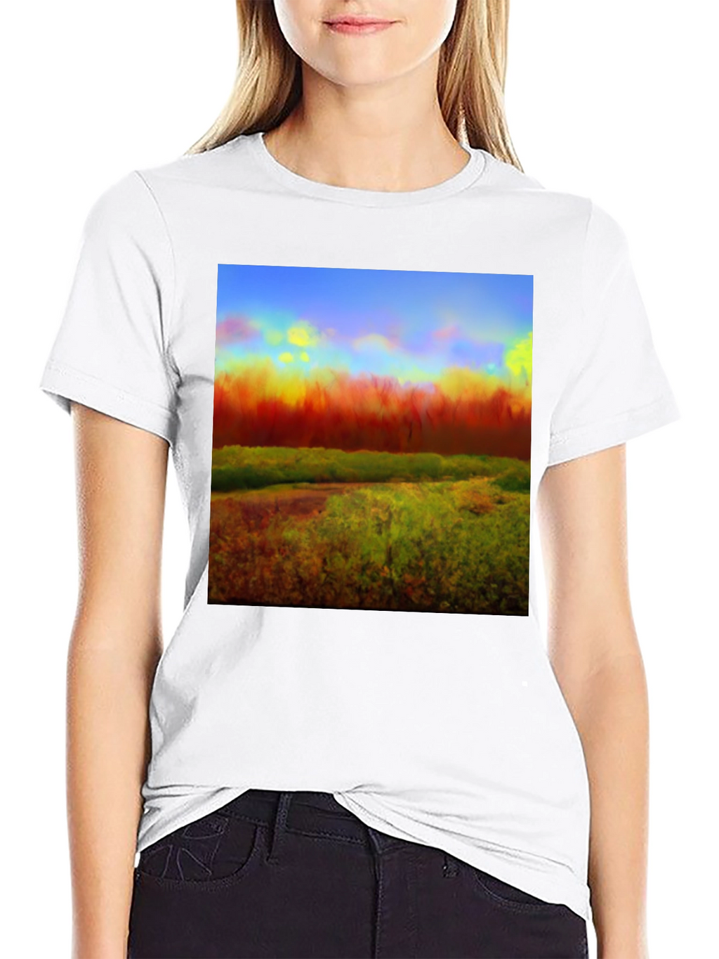 Abstract Landscape Graphic Tee - Black Cotton Blend
