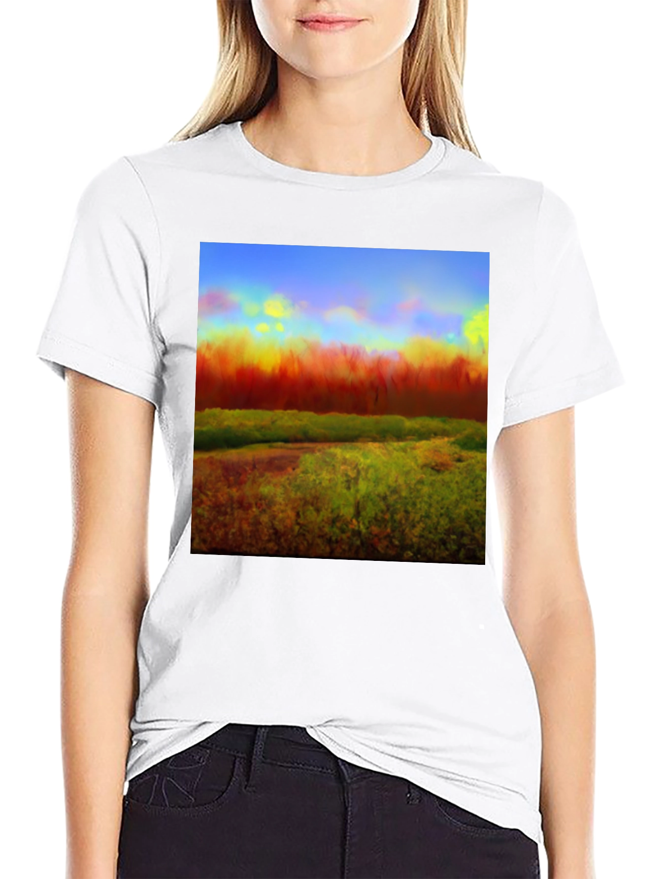 Abstract Landscape Graphic Tee - Black Cotton Blend