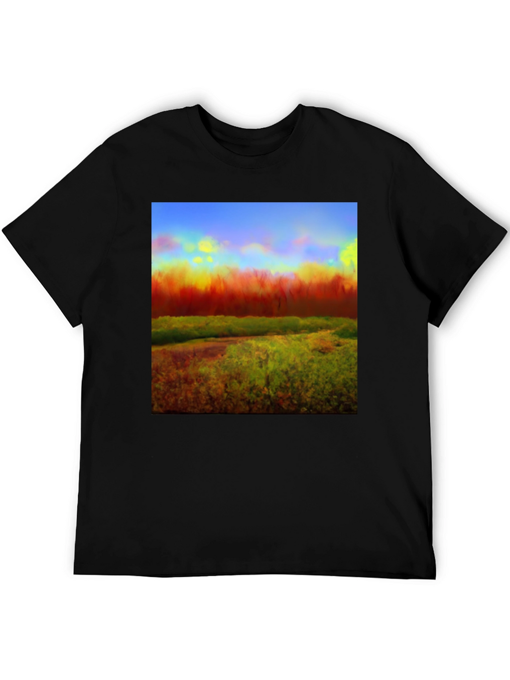 Abstract Landscape Graphic Tee - Black Cotton Blend