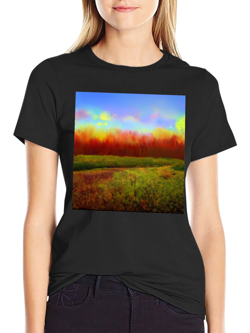 Abstract Landscape Graphic Tee - Black Cotton Blend