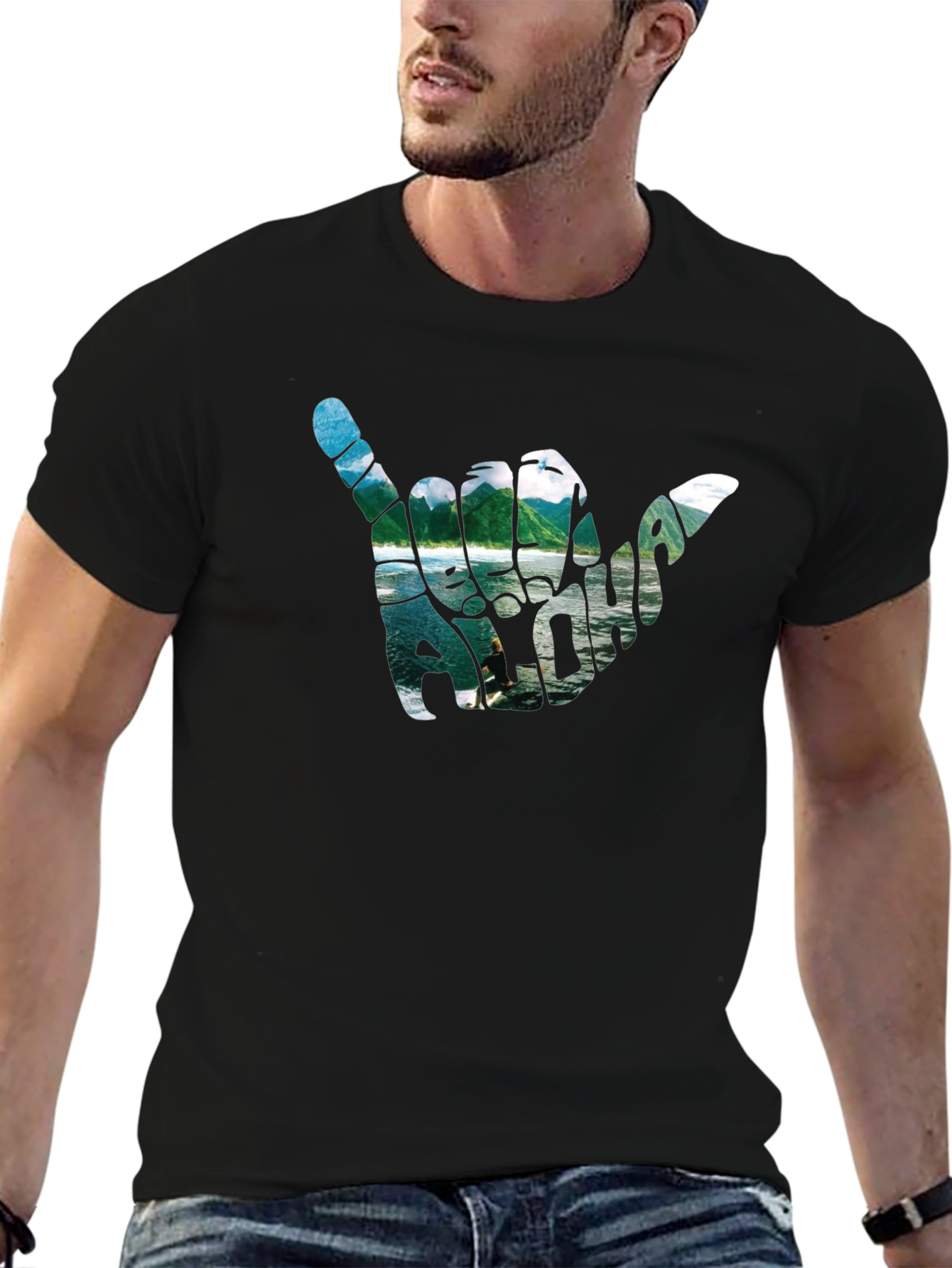 Aloha Shaka Hand Graphic T-Shirt - Casual Black Tee