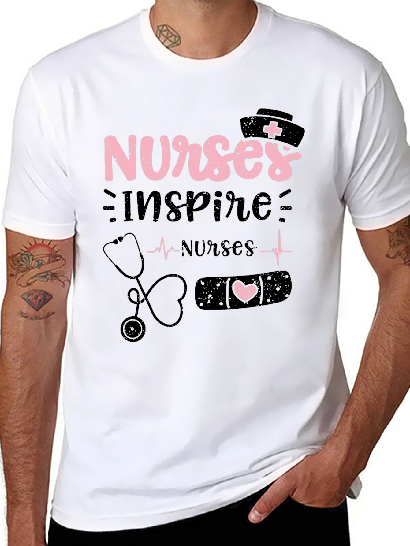 Nurses Inspire Black Cotton Graphic T-Shirt