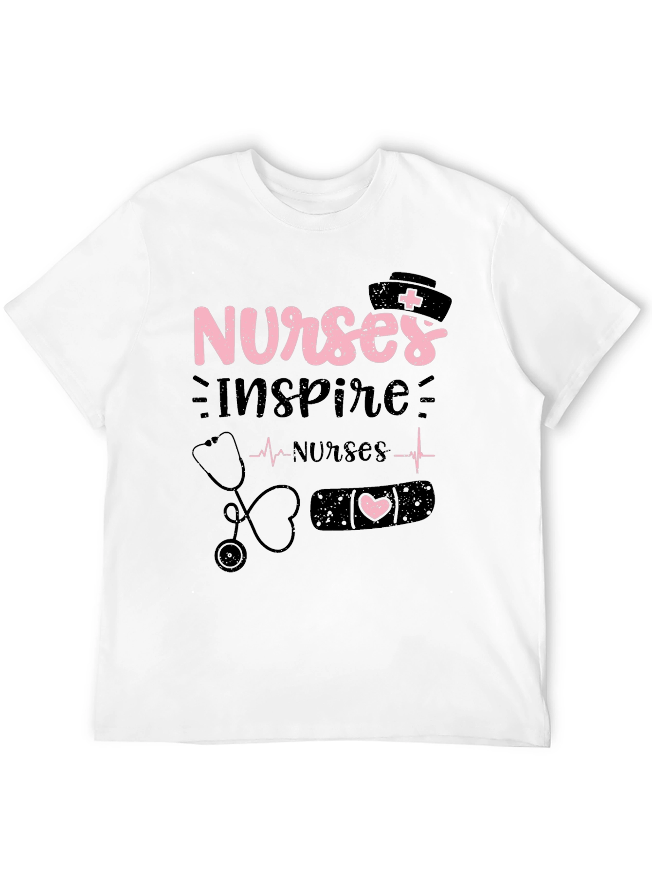 Nurses Inspire Black Cotton Graphic T-Shirt