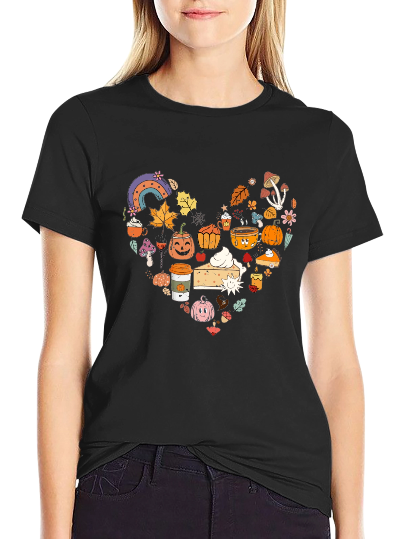 Fall Theme Heart Graphic T-Shirt