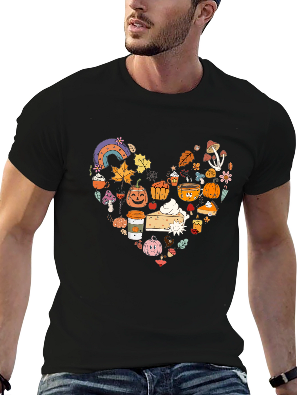 Fall Theme Heart Graphic T-Shirt