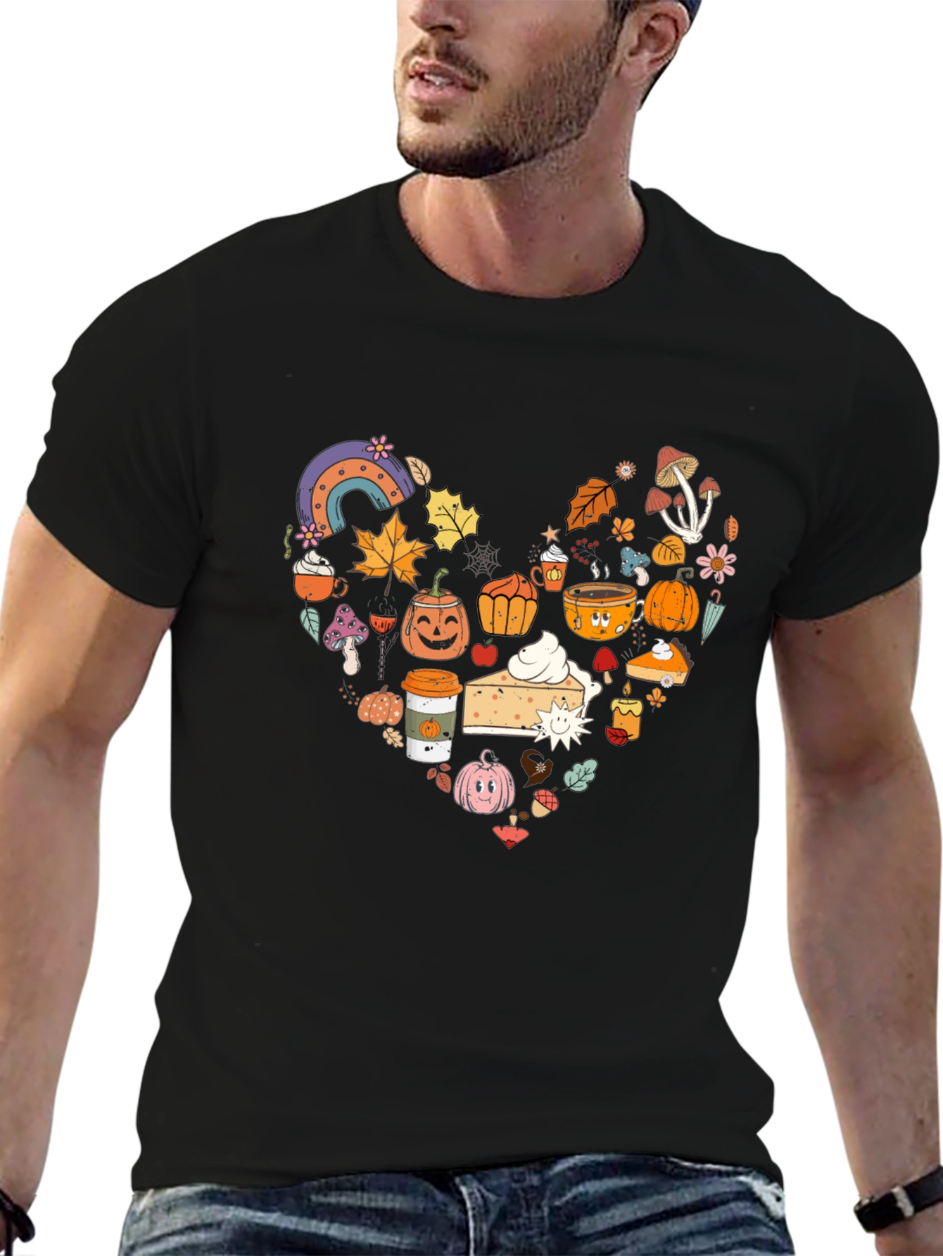 Fall Theme Heart Graphic T-Shirt