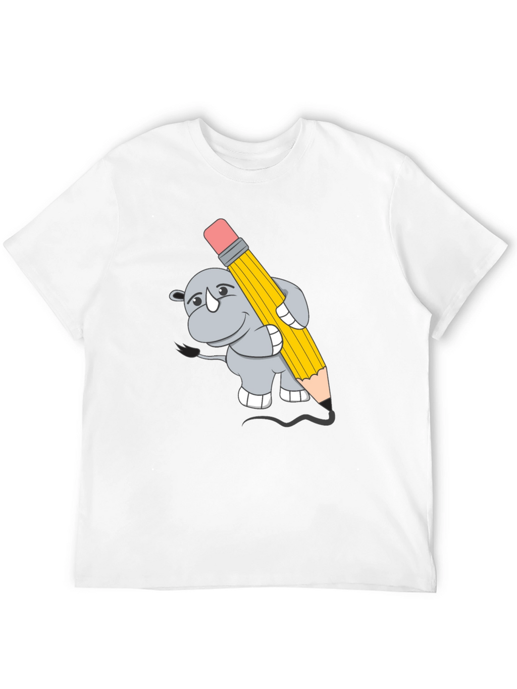 Rhino with Pencil Graphic Tee - Unisex Black T-Shirt