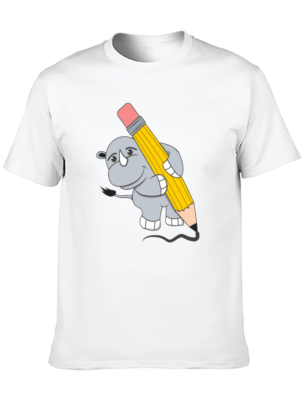 Rhino with Pencil Graphic Tee - Unisex Black T-Shirt