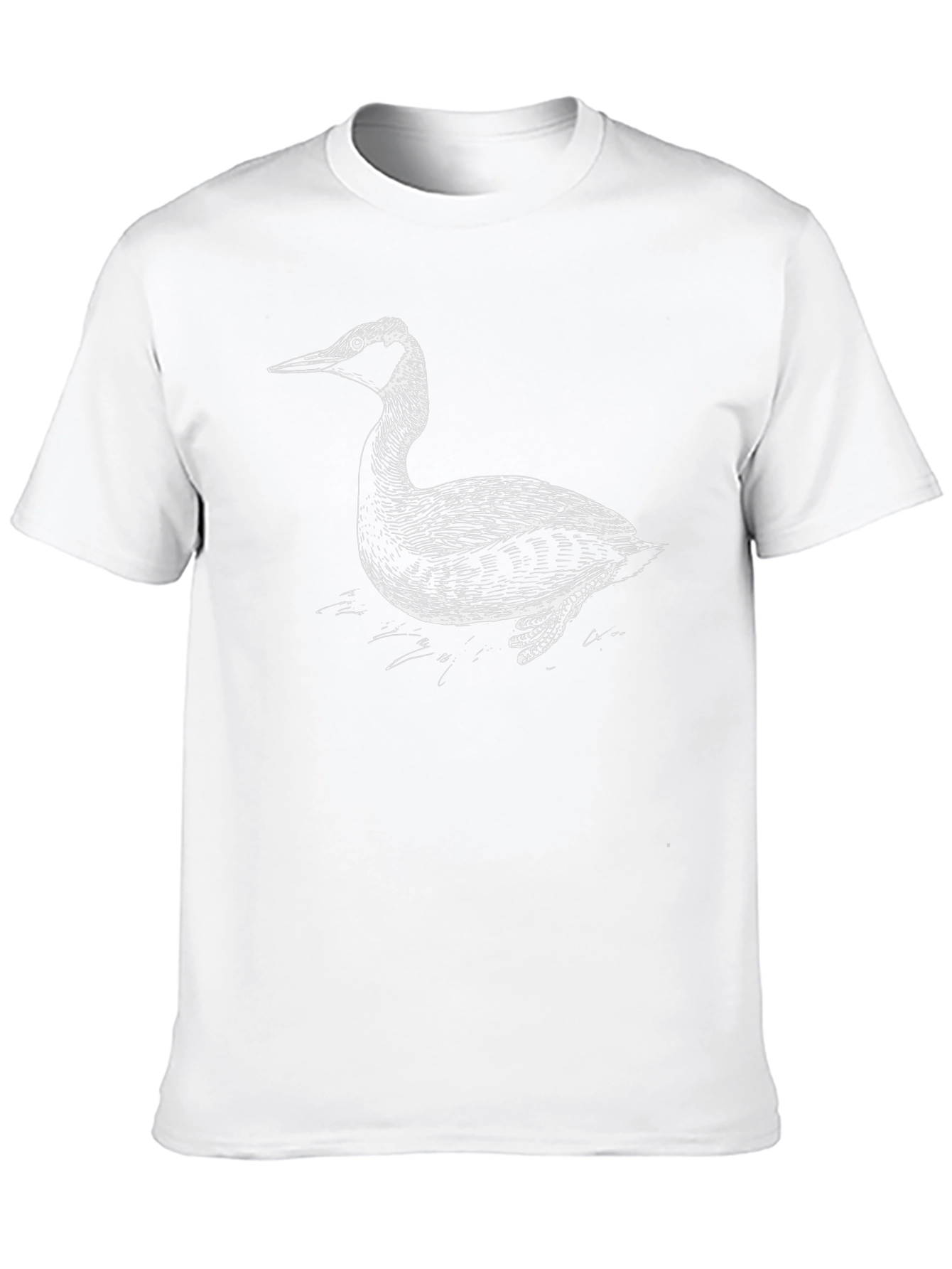 Black T-Shirt with Artistic Grebe Bird Print