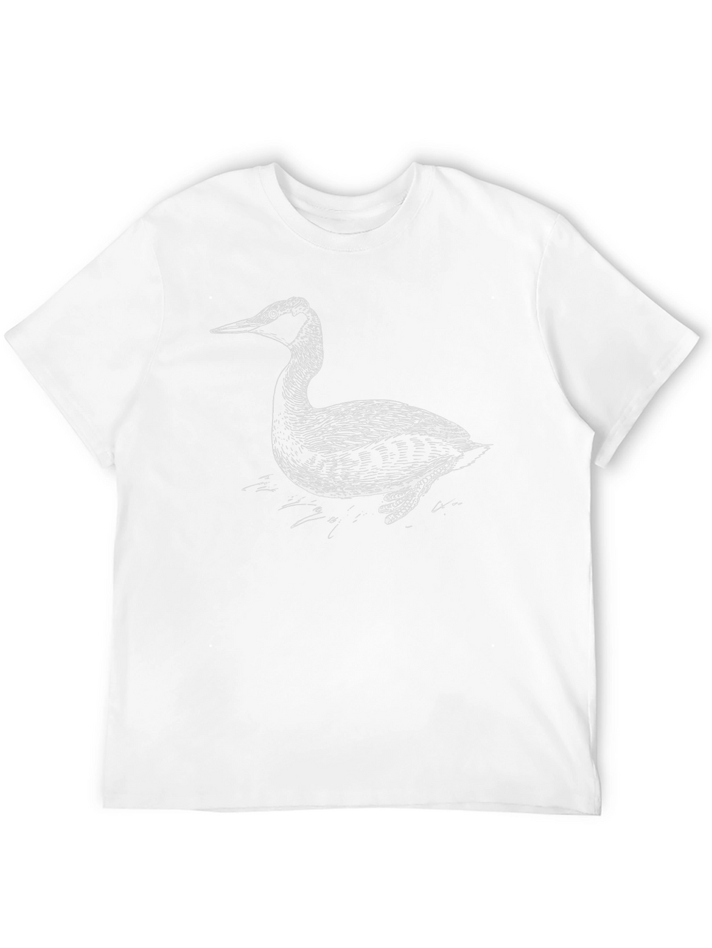 Black T-Shirt with Artistic Grebe Bird Print