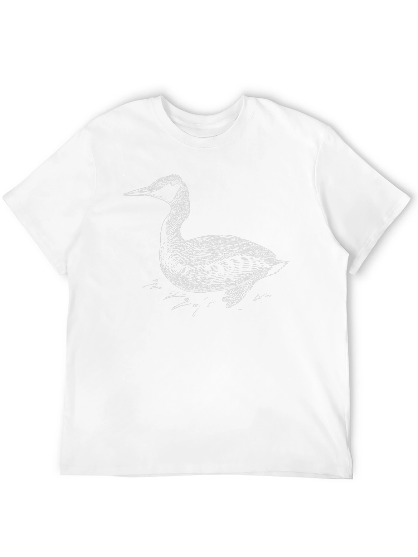 Black T-Shirt with Artistic Grebe Bird Print