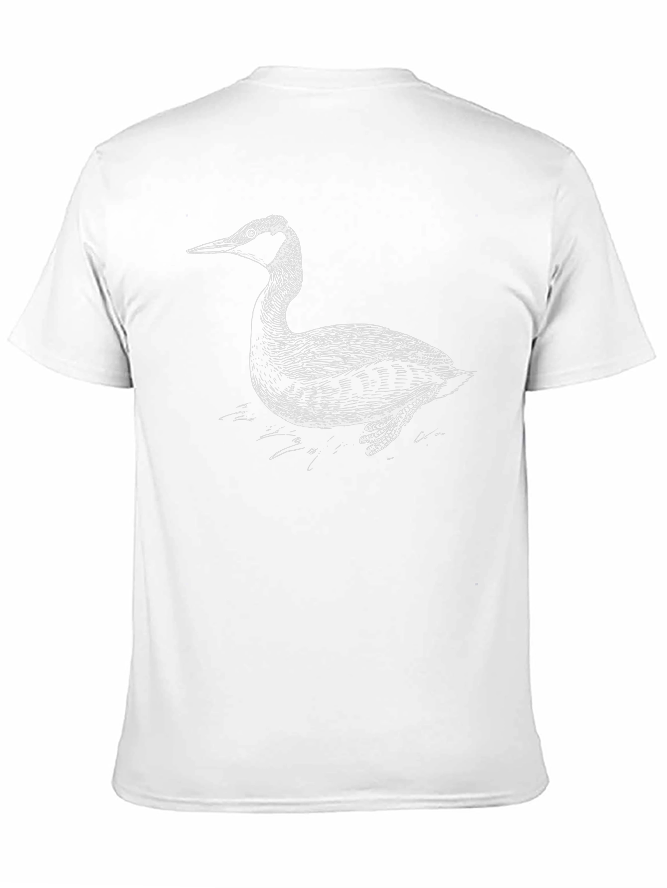 Black T-Shirt with Artistic Grebe Bird Print