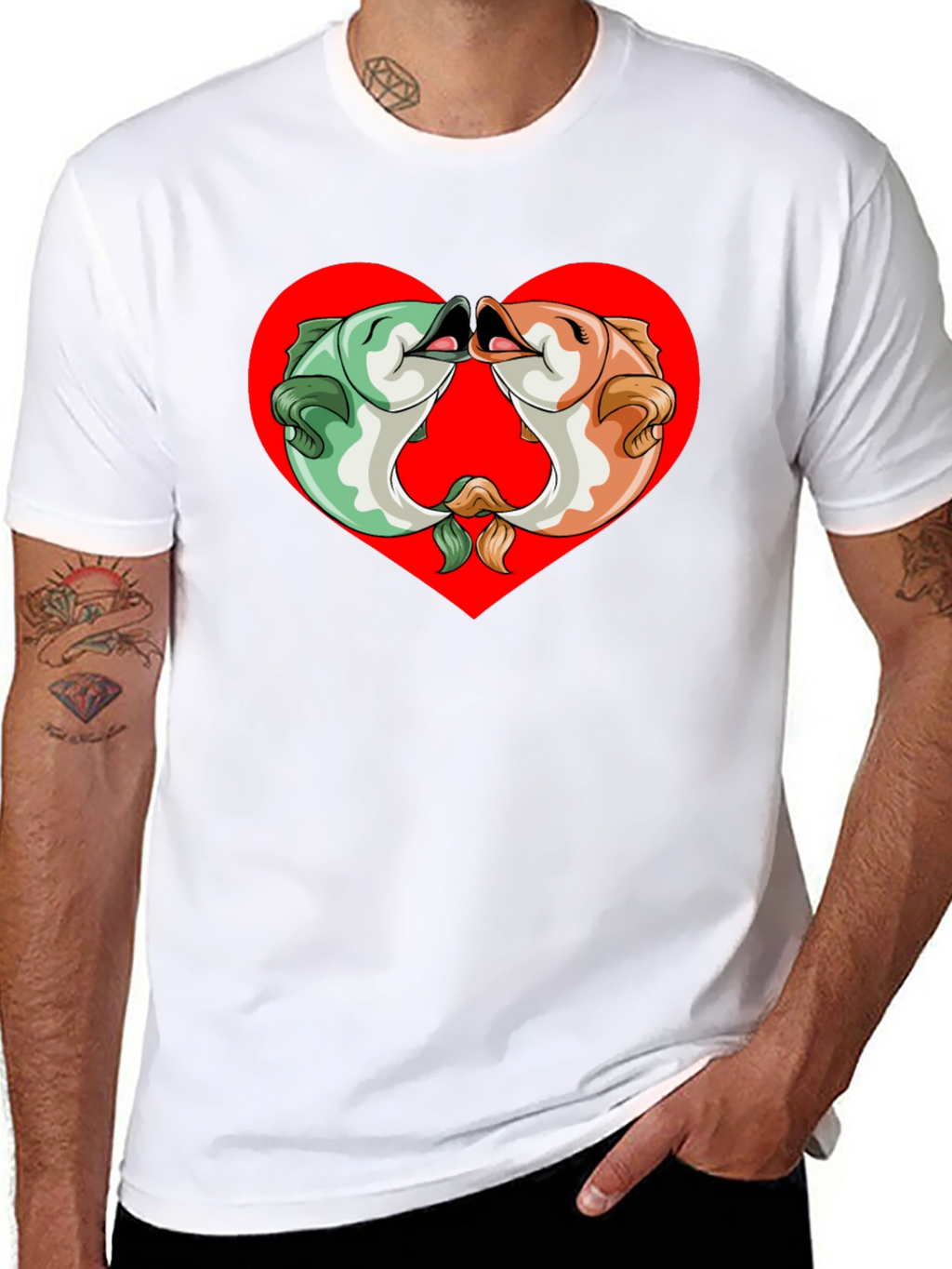 Fish Kissing Graphic Black T-Shirt