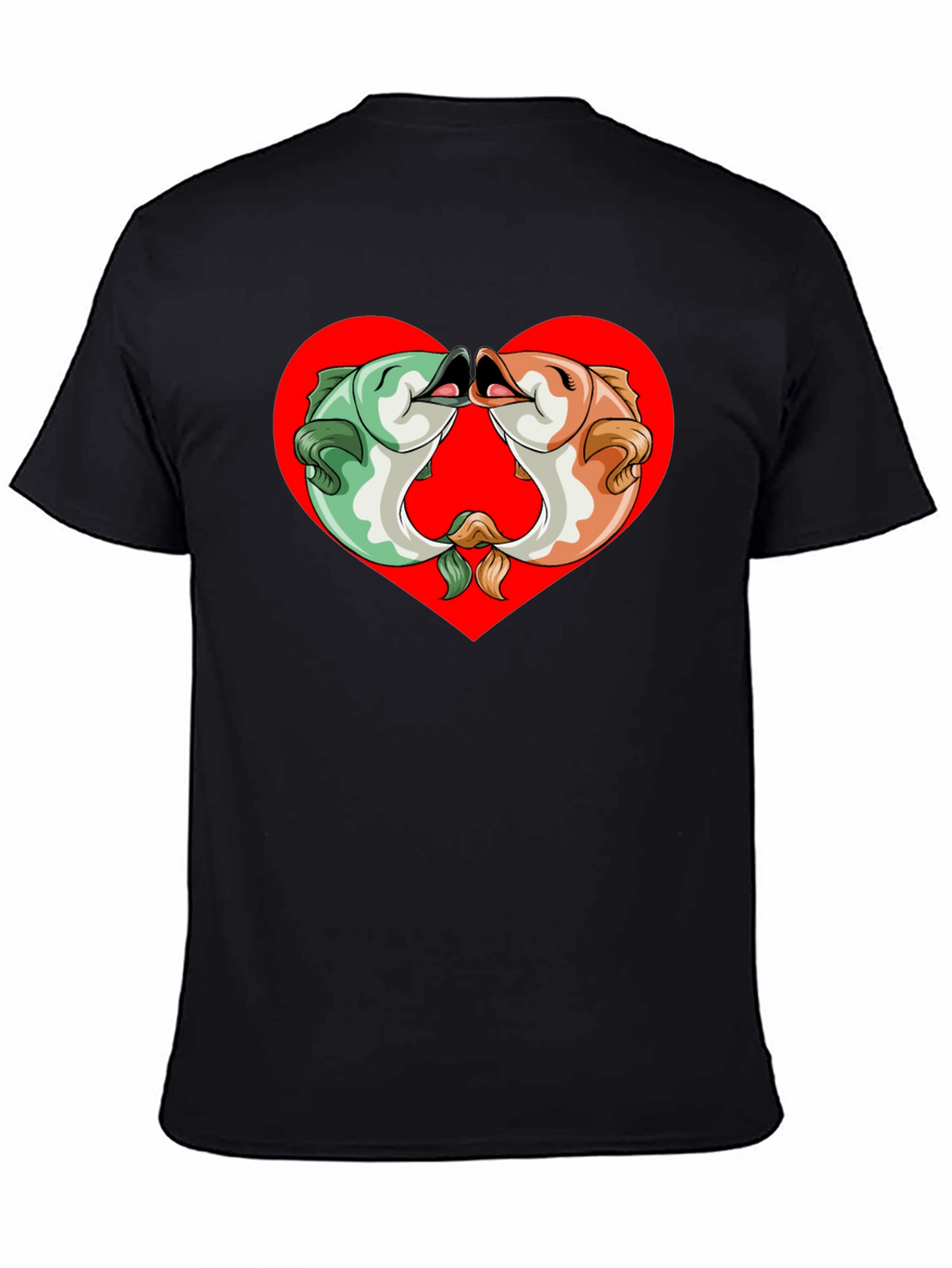 Fish Kissing Graphic Black T-Shirt