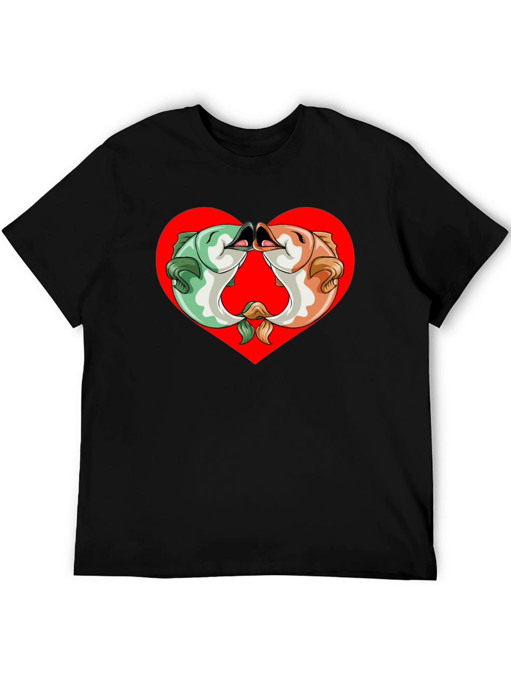 Fish Kissing Graphic Black T-Shirt