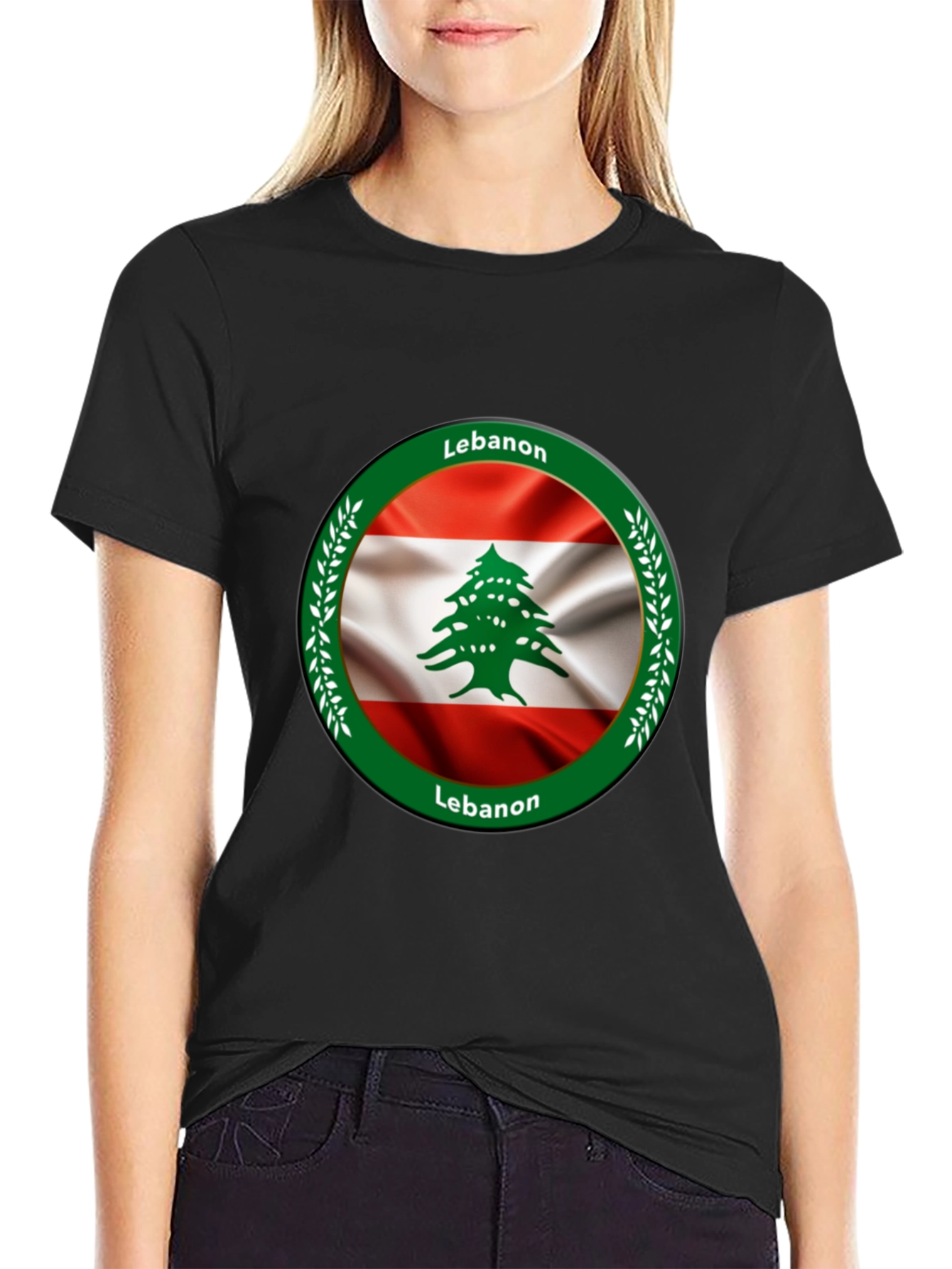 Lebanon Flag Graphic Black T-Shirt
