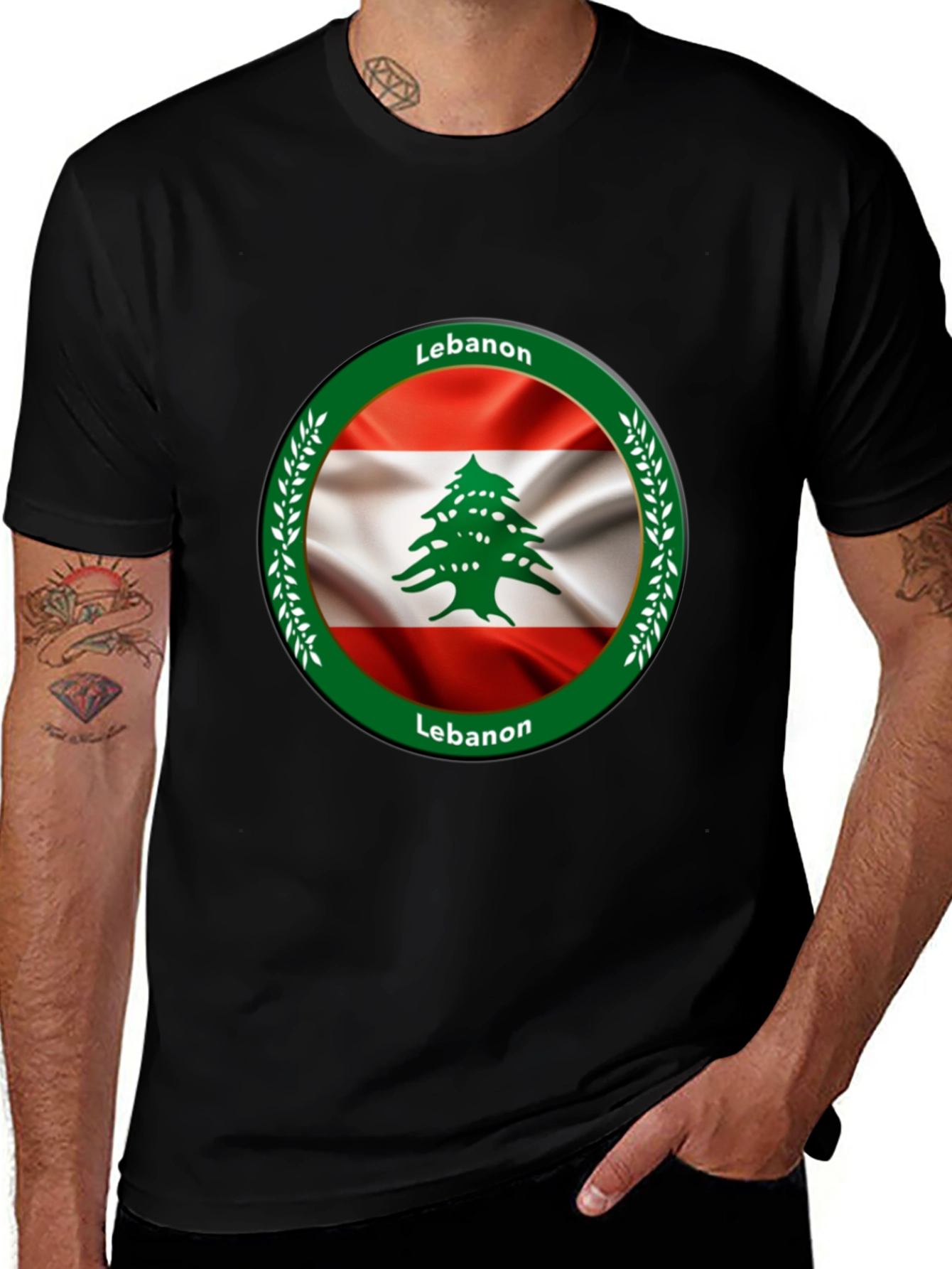Lebanon Flag Graphic Black T-Shirt