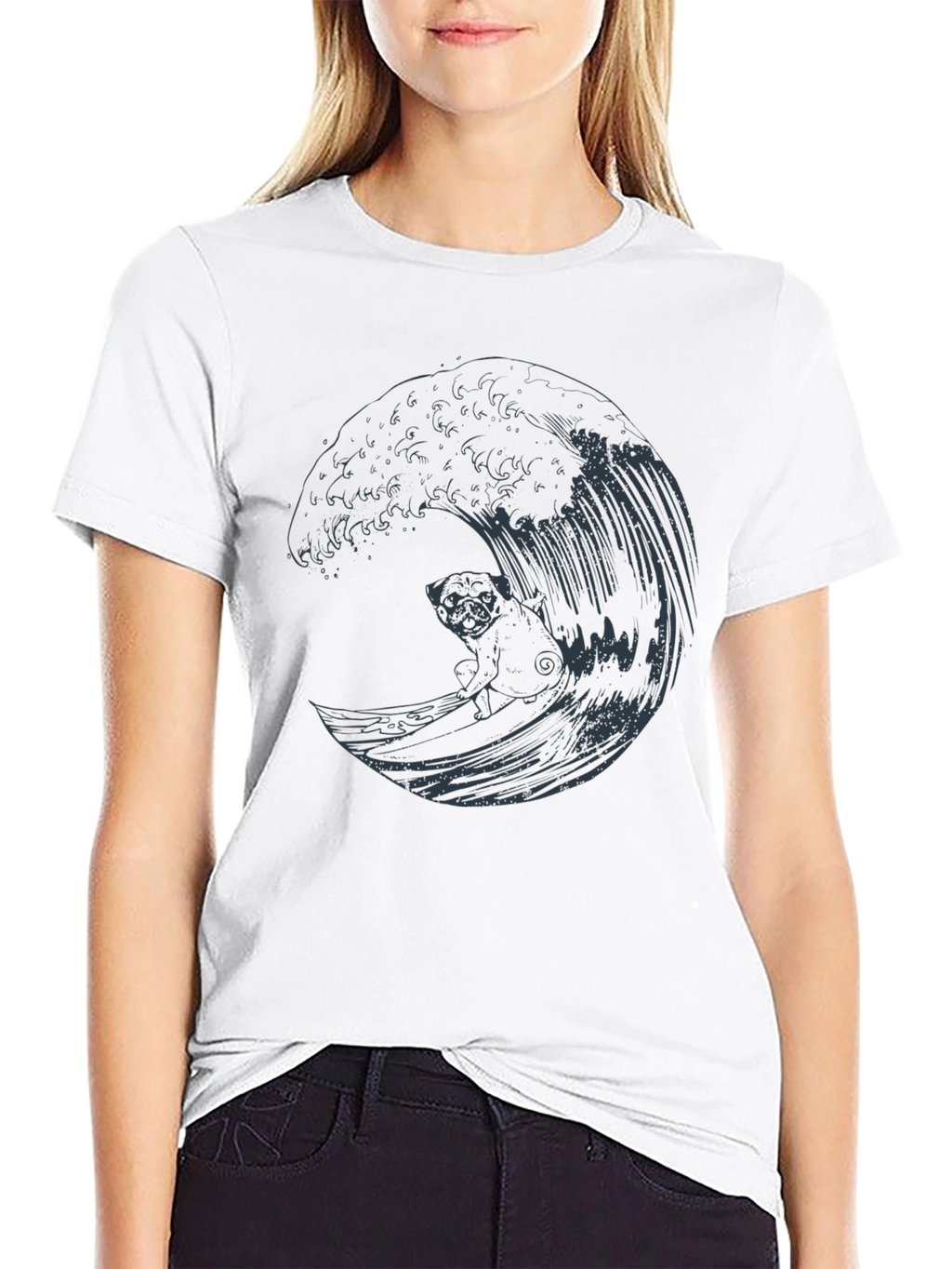 Pug Surfing Wave Graphic Tee