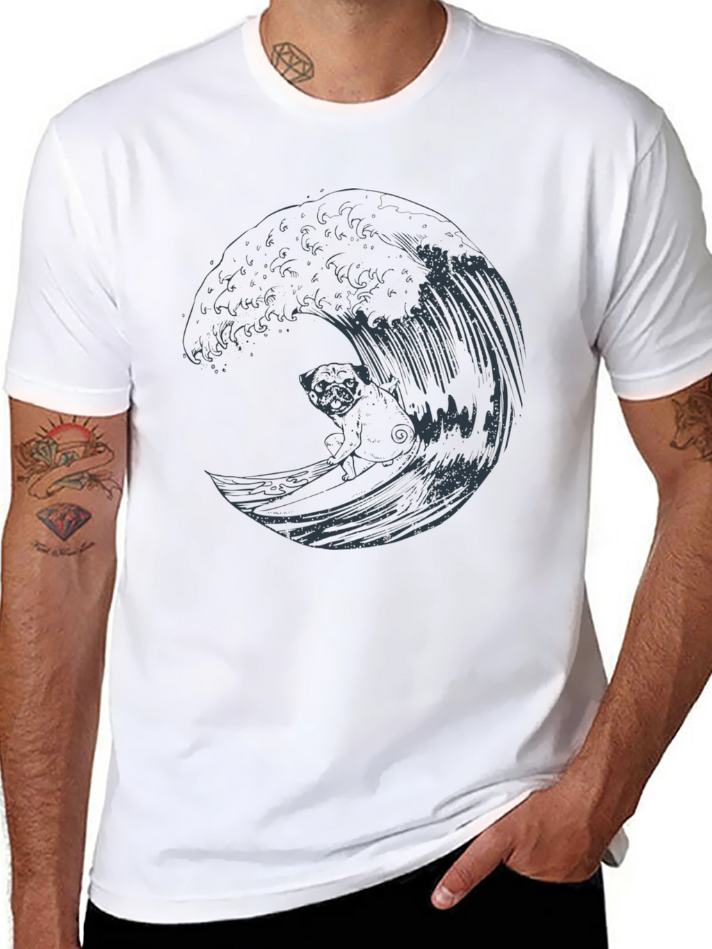 Pug Surfing Wave Graphic Tee