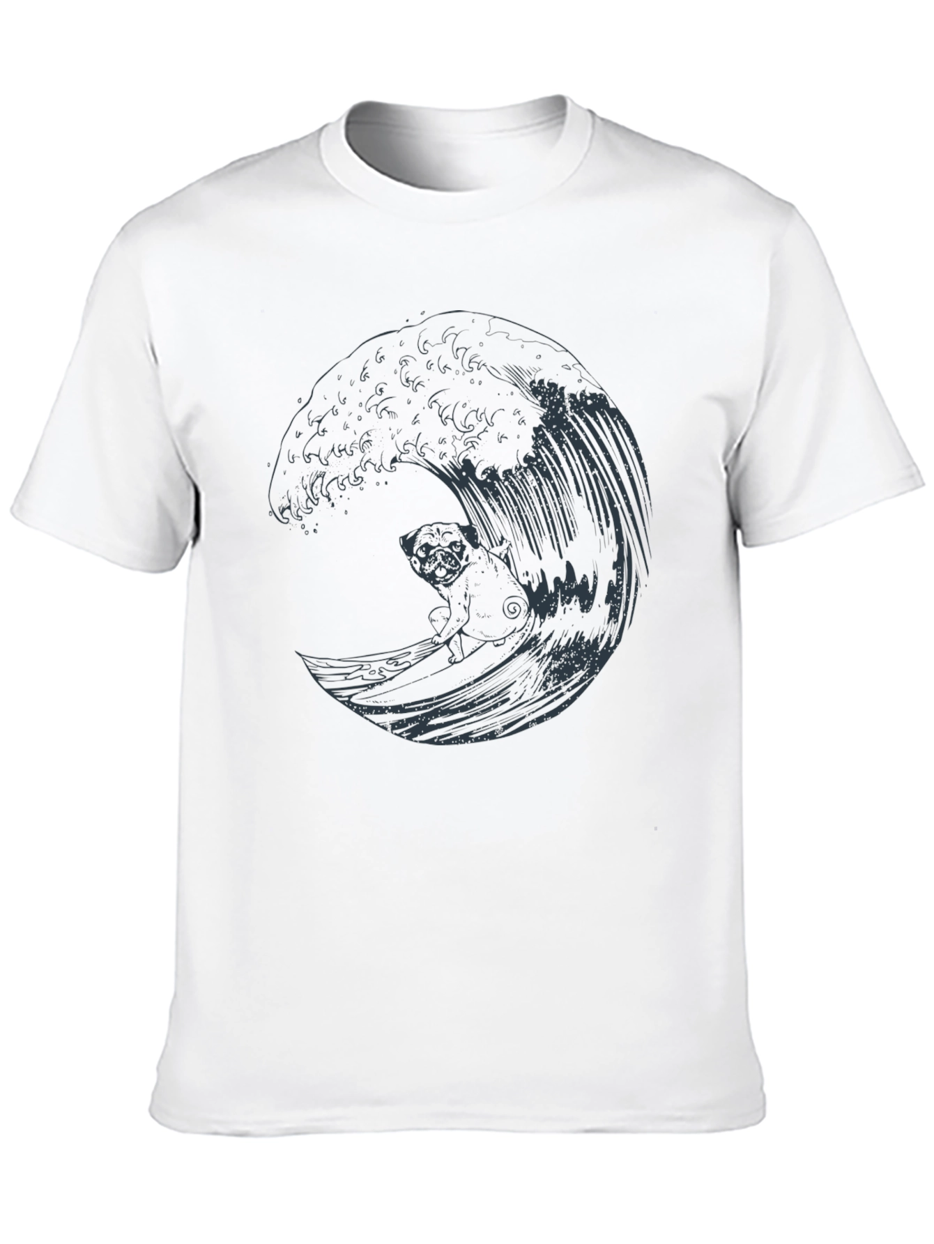 Pug Surfing Wave Graphic Tee