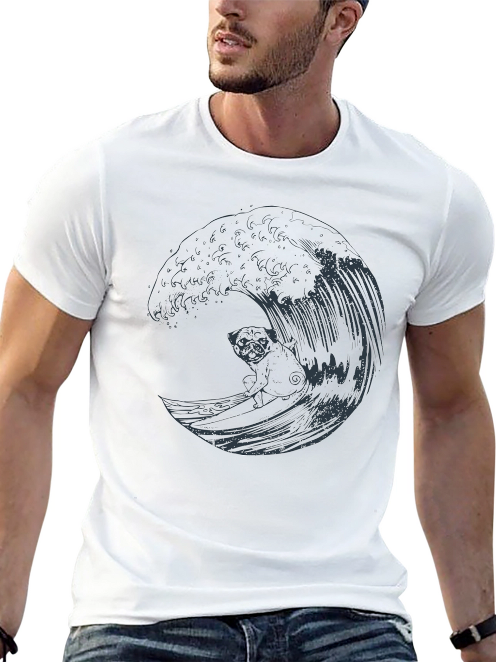 Pug Surfing Wave Graphic Tee
