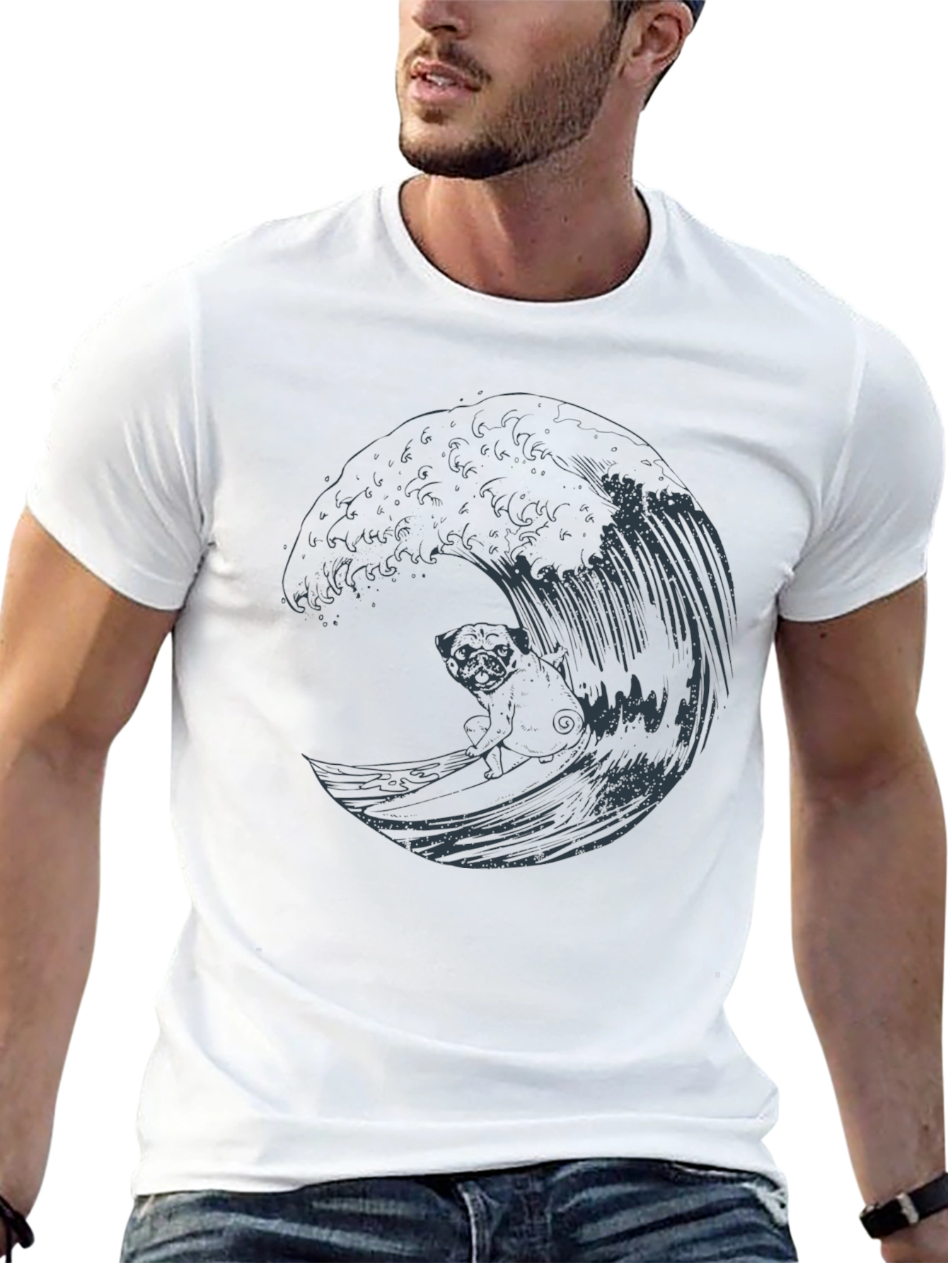 Pug Surfing Wave Graphic Tee
