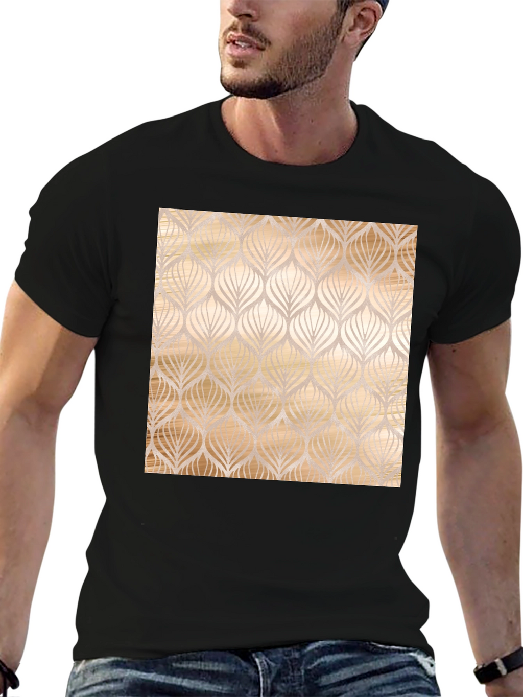 Elegant Leaf Pattern Black Tee