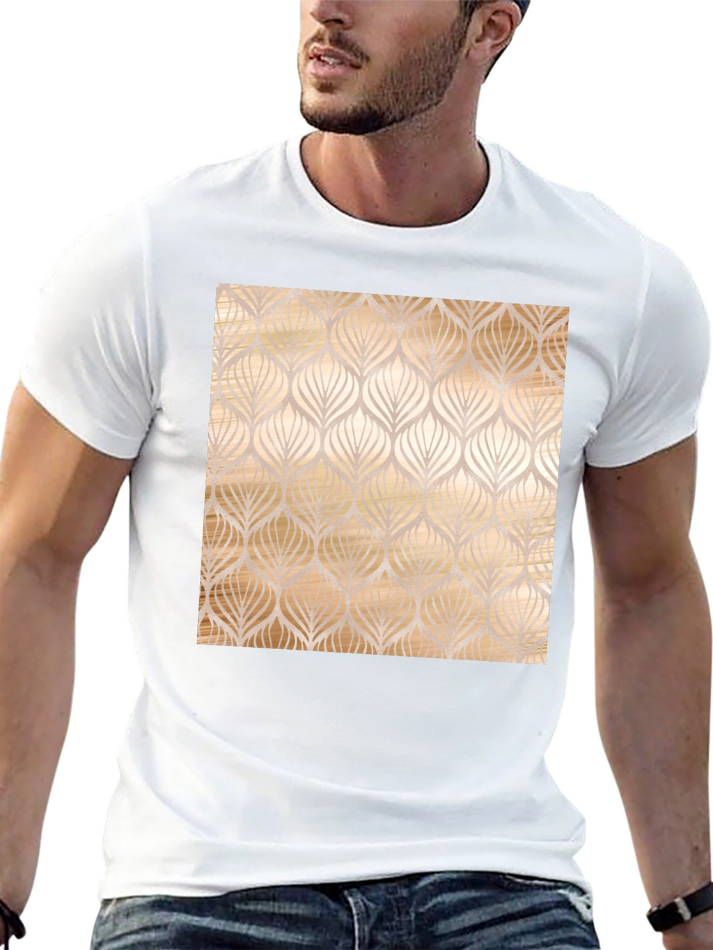 Elegant Leaf Pattern Black Tee