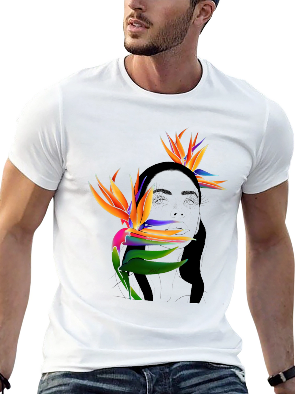 Tropical Birds of Paradise Graphic Tee - Black