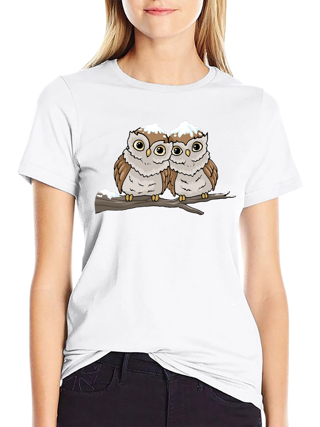 Cute Owl Couple Graphic Black T-Shirt