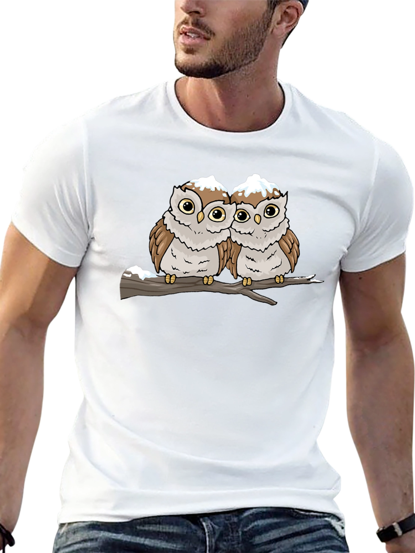 Cute Owl Couple Graphic Black T-Shirt