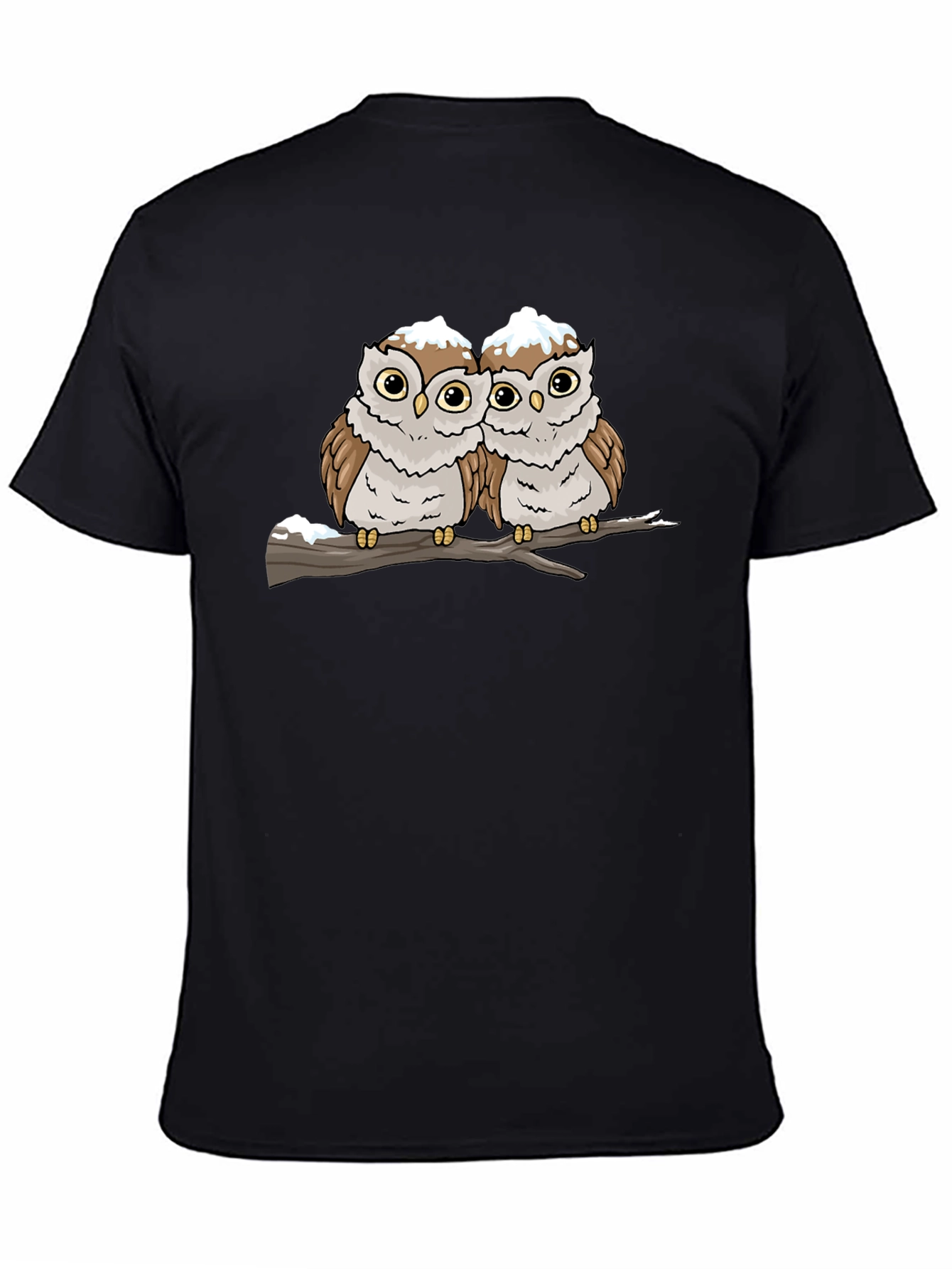 Cute Owl Couple Graphic Black T-Shirt