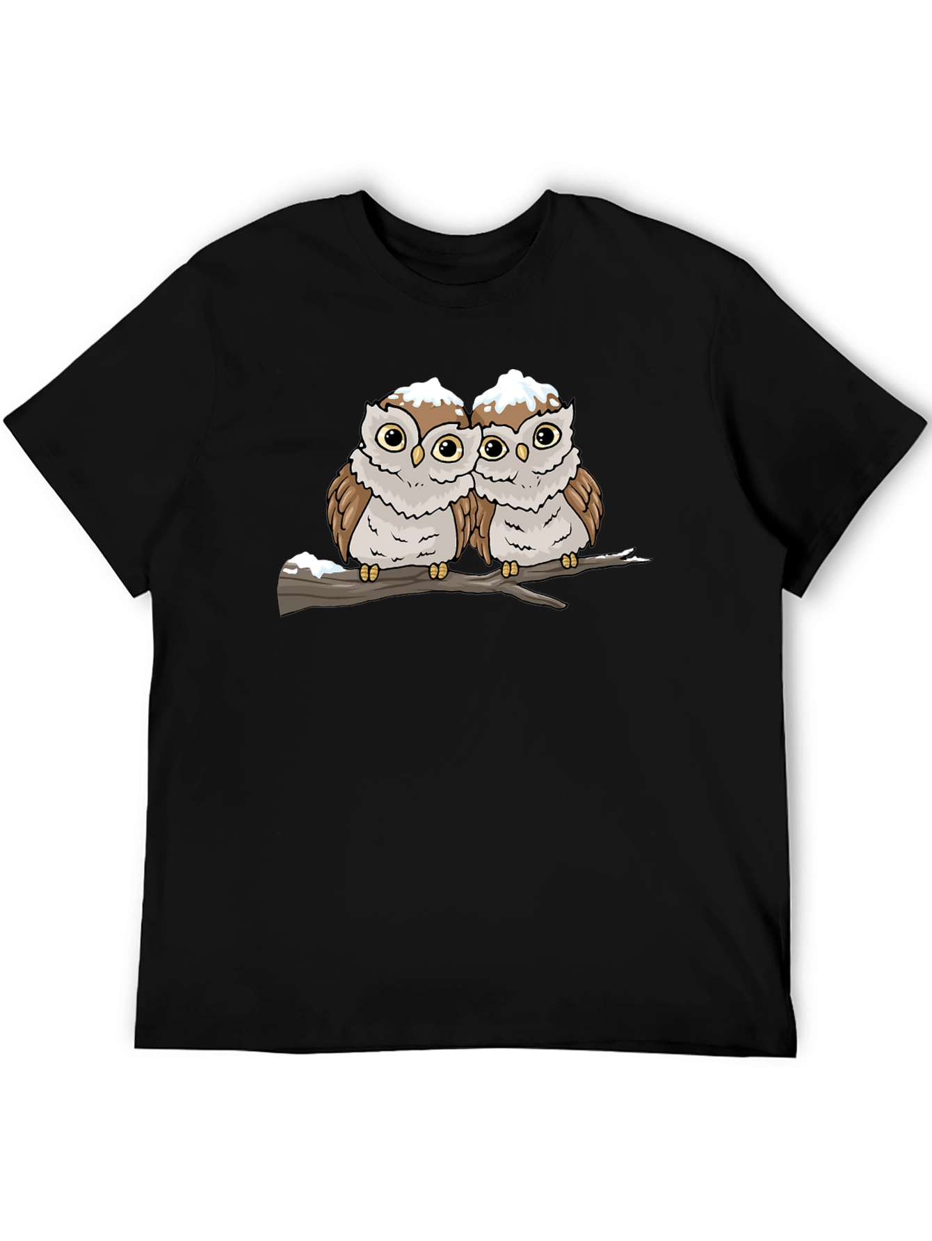 Cute Owl Couple Graphic Black T-Shirt