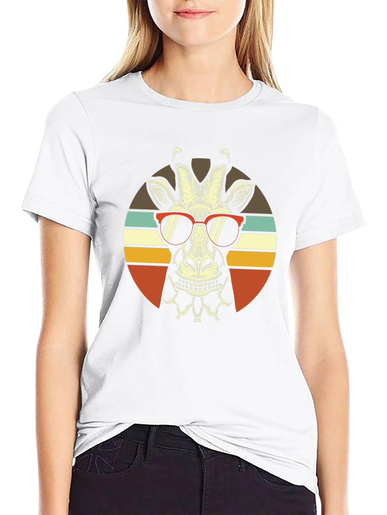 Cool Giraffe Retro Sunset T-Shirt