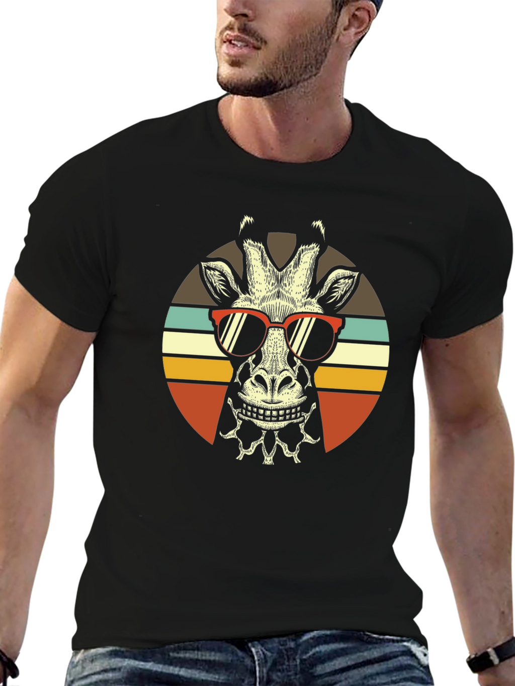 Cool Giraffe Retro Sunset T-Shirt