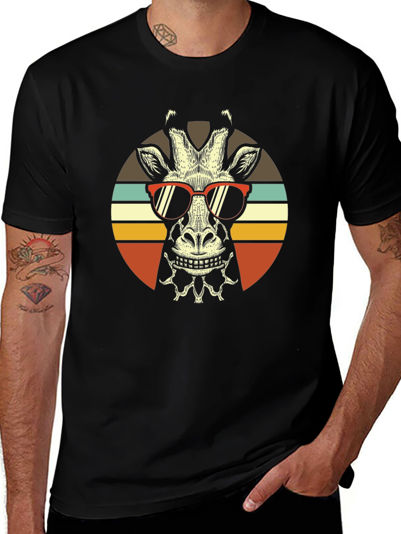 Cool Giraffe Retro Sunset T-Shirt